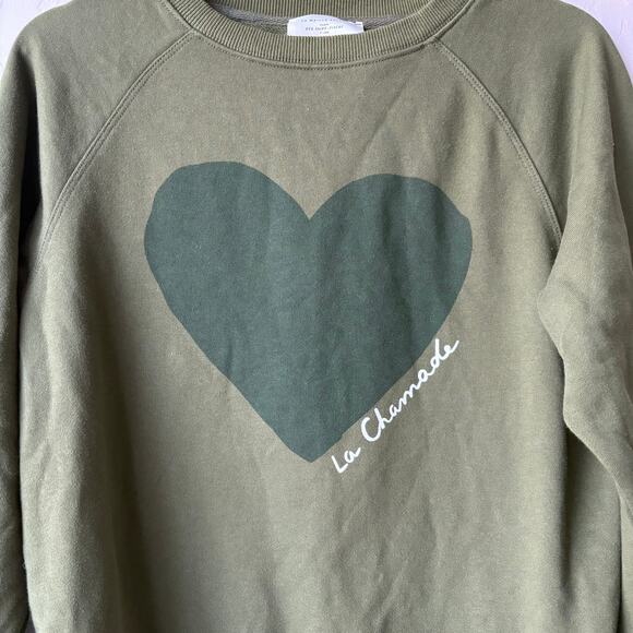 Sezane Sweatshirt Olive Green La Chamade Crewneck Heart Print Size L - Picture 4 of 8